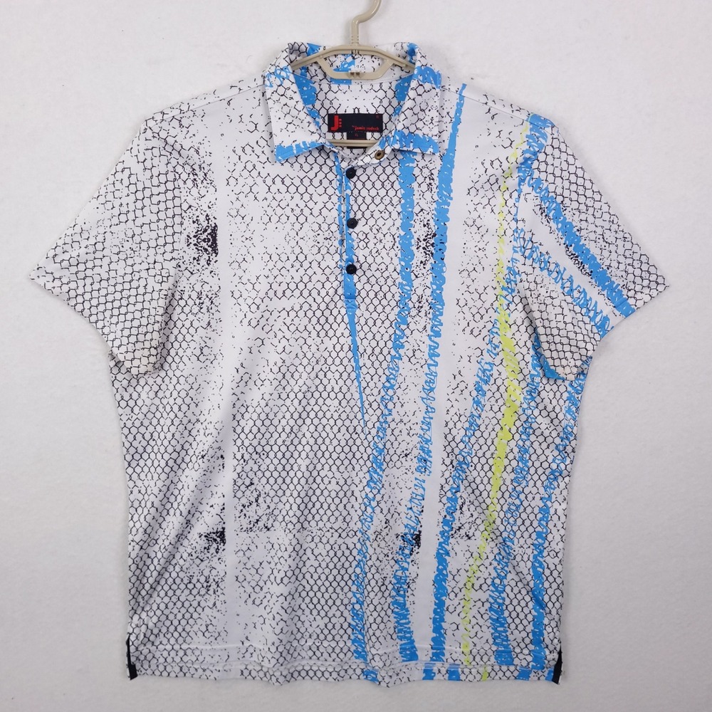 Jamie Sadock Polo Shirt Mens XL White Blue Graphic Chain Link Golf Top